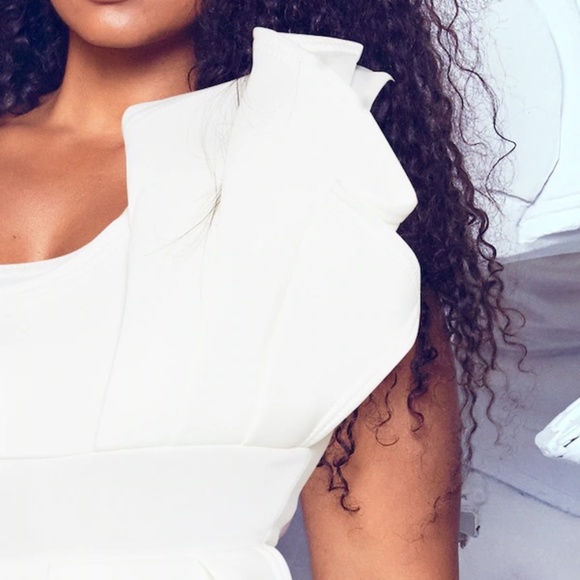 PLT White One Shoulder Scuba Pleated Detail Midi Dress - Size 6 - Picture 4 of 4